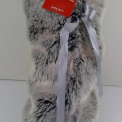 Bargainwizz Dining Gray Faux Fur Wine Gift Bag